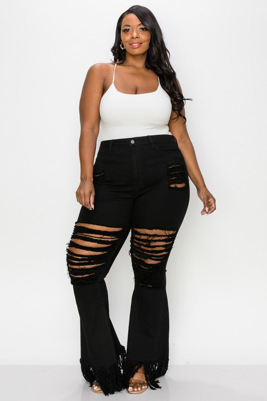 Black Bell Bottom Jeans Plus Size - ROCKED BY ROCKIE