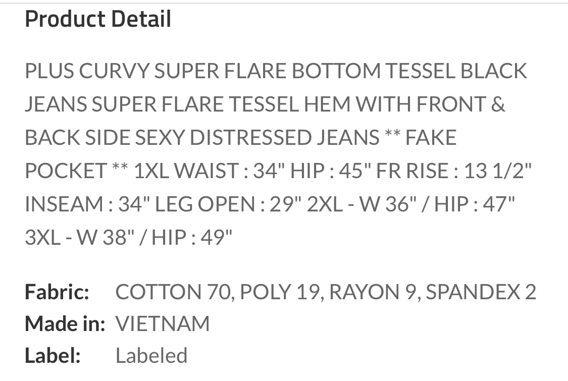 Black Bell Bottom Jeans Plus Size