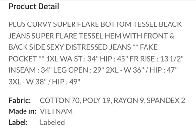 Black Bell Bottom Jeans Plus Size